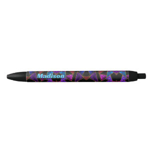 Elegant red purple girly geometric black ink pen