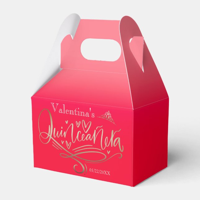 Elegant Red Quinceañera Favour Box (Front Side)