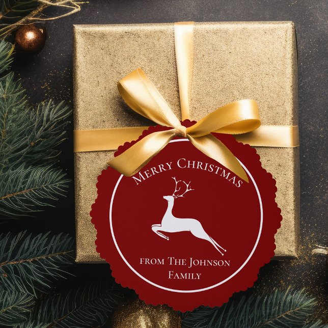 Elegant Red Reindeer Custom Merry Christmas Tree Decoration Card (Creator Uploaded)