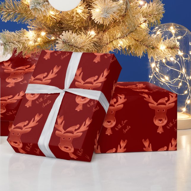 Elegant Red Reindeer Pattern Cute Christmas Wrapping Paper (Holidays)