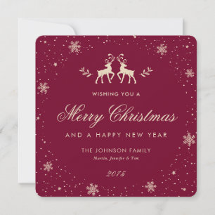 Elegant Red Reindeer Snowflake Holiday Card