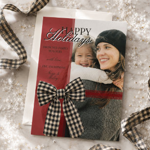 Elegant Red Ribbon Family Photo Christmas Holiday Card