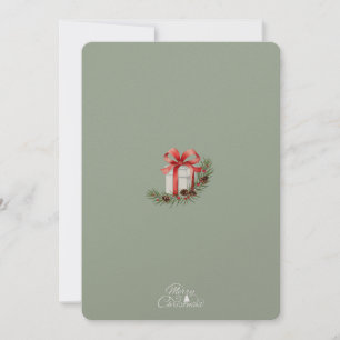 Elegant Red Ribbon Gift & Pine Holiday Design Thank You Card