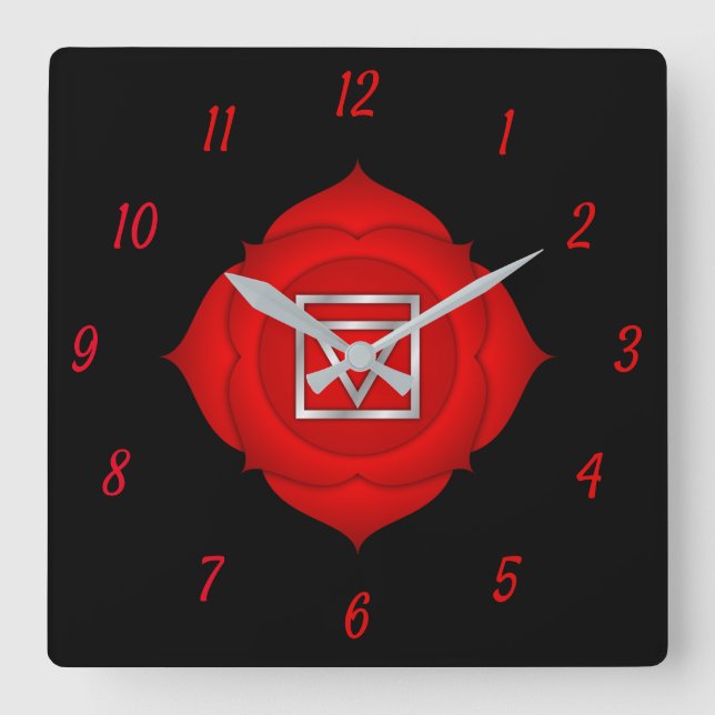 Elegant Red Root Chakra Chi Zen Yoga Spiritual Rou Square Wall Clock (Front)