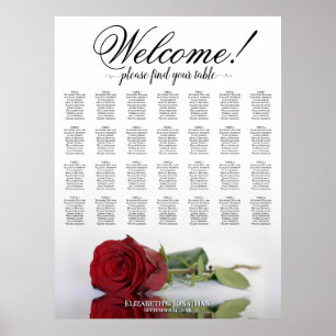 Elegant Red Rose 28 Table Wedding Seating Chart