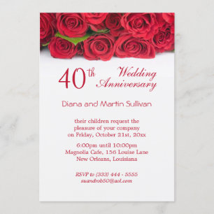 Elegant red rose 40th Wedding Anniversary Invitation