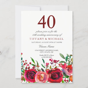 Elegant Red Rose 40th Wedding Anniversary Invite