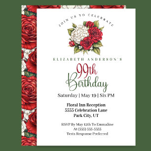 Elegant Red Rose 99th Birthday Invitation