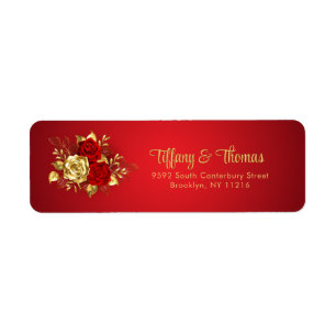 Elegant Red Rose And Gold Theme Wedding Return Address Label