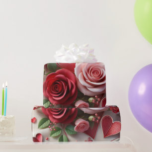 Elegant Red Rose and Hearts Valentine's Day  Wrapping Paper