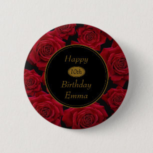 Elegant Red Rose Any Age Birthday 6 Cm Round Badge