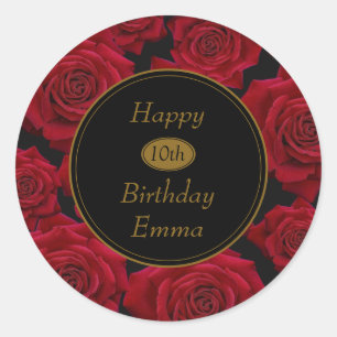 Elegant Red Rose Any Age Birthday Classic Round Sticker