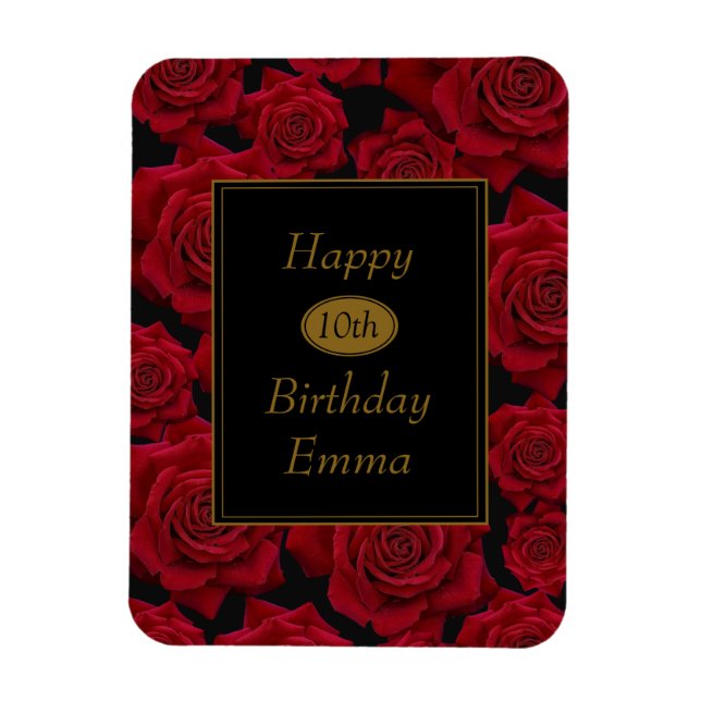 Elegant Red Rose Any Age Birthday Magnet (Vertical)