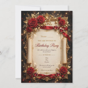 Elegant Red Rose Birthday Party Invitation