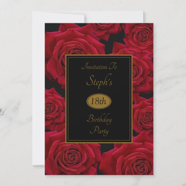 Elegant Red Rose Birthday Party Invitation (Front)