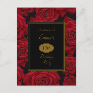 Elegant Red Rose Birthday Party Invitation Postcard