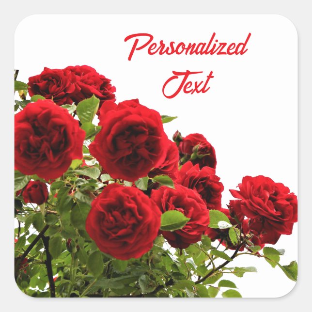 Elegant Red Rose Bouquet Monogram Square Sticker (Front)
