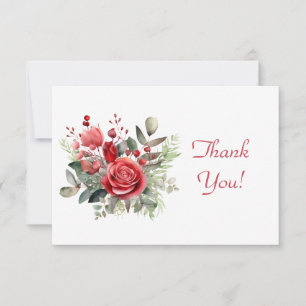 Elegant Red Rose Bouquet Thank You Flat  Card