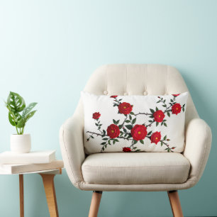 Elegant Red Rose Branch Design Lumbar Cushion