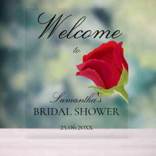 Elegant Red Rose Bridal Shower Acrylic Sign