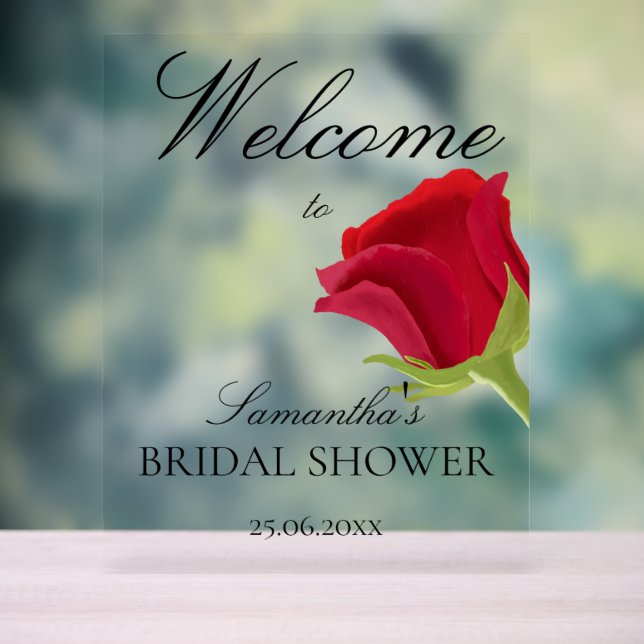 Elegant Red Rose Bridal Shower  Acrylic Sign (Neutral)