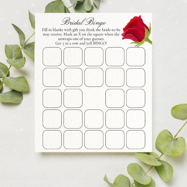 Elegant Red Rose Bridal Shower Bingo Game (Creator Uploaded)