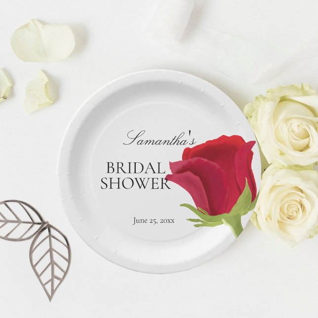 Elegant Red Rose Bridal Shower Paper Plate (Creator Uploaded)