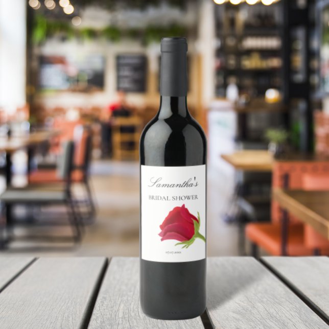 Elegant red rose Bridal Shower  Wine Label (Creator Uploaded)