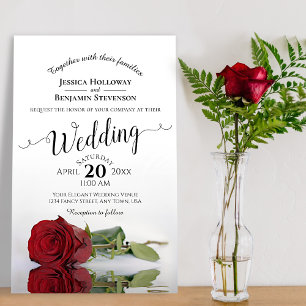 Elegant Red Rose Budget Wedding Invitation