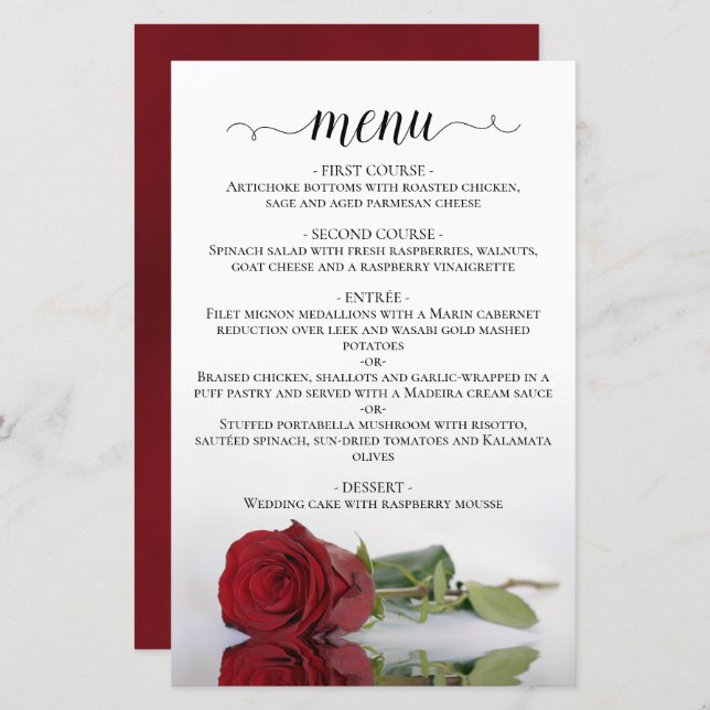 Elegant Red Rose Budget Wedding Menu (Front/Back)