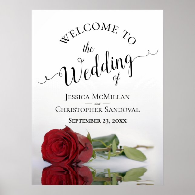 Elegant Red Rose & Calligraphy Wedding Welcome Poster (Front)