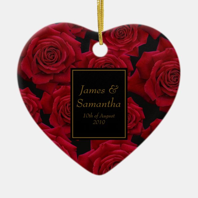 Elegant Red Rose - Ceramic Ornament (Front)