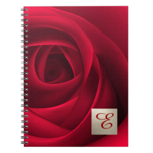Elegant Red Rose Custom Monogram Gift Notebook