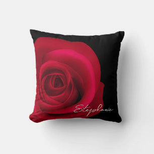 Elegant Red Rose Custom Name Gift Cushion