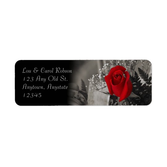 Elegant Red Rose Fade Out Black and White Bouquet Return Address Label