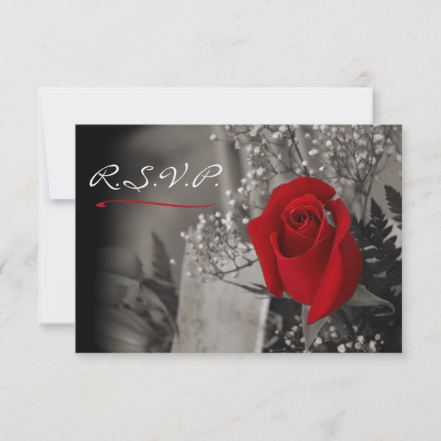 Elegant Red Rose Fade Out Black and White RSVP (Front)
