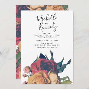 Elegant Red Rose Floral Botanical Boho Wedding Invitation