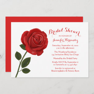 Elegant Red Rose Floral Bridal Shower Invitation