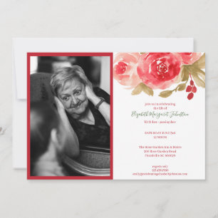 Elegant Red Rose Floral Celebrating the Life Thank You Card