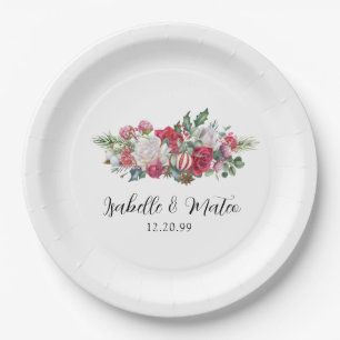 Elegant Red Rose Floral Christmas Wedding  Paper Plate