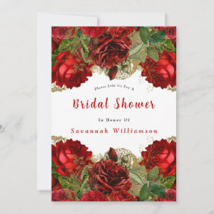 Elegant Red Rose Floral Frame Bridal Shower Invitation