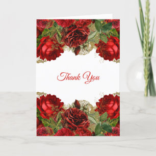 Elegant Red Rose Floral Frame Thank You Card