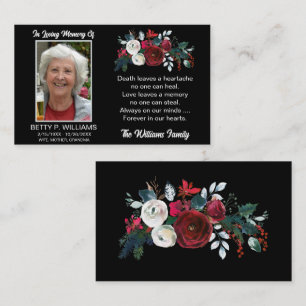 Elegant Red Rose Floral Memorial Prayer Card