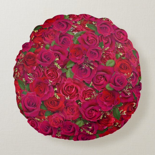 Elegant Red Rose Floral Romance Pattern Design Round Cushion (Front)