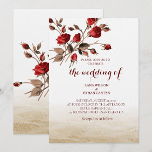 Elegant Red Rose Floral Vintage Art Invitation