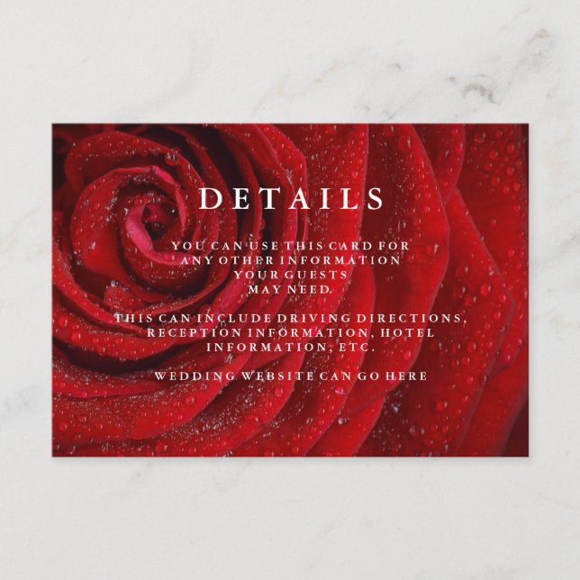 Elegant Red Rose Floral Wedding Details Enclosure  (Front)