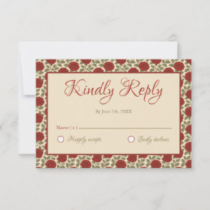 Elegant Red Rose Floral Wedding RSVP Card