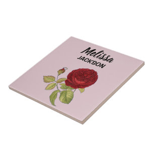 Elegant red rose flower pink ceramic tile