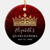 Elegant Red Rose Gold Crown Quinceanera