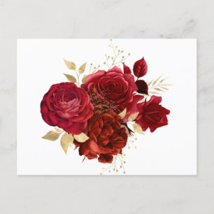 Elegant Red Rose Gold Floral Bouquet Postcard